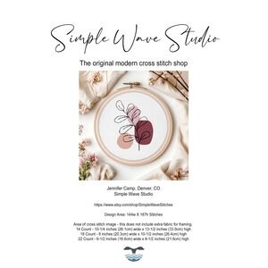 Boho Pink Flower Silhouette Modern Black Art Counted‎ Cross Stitch Pattern KIT